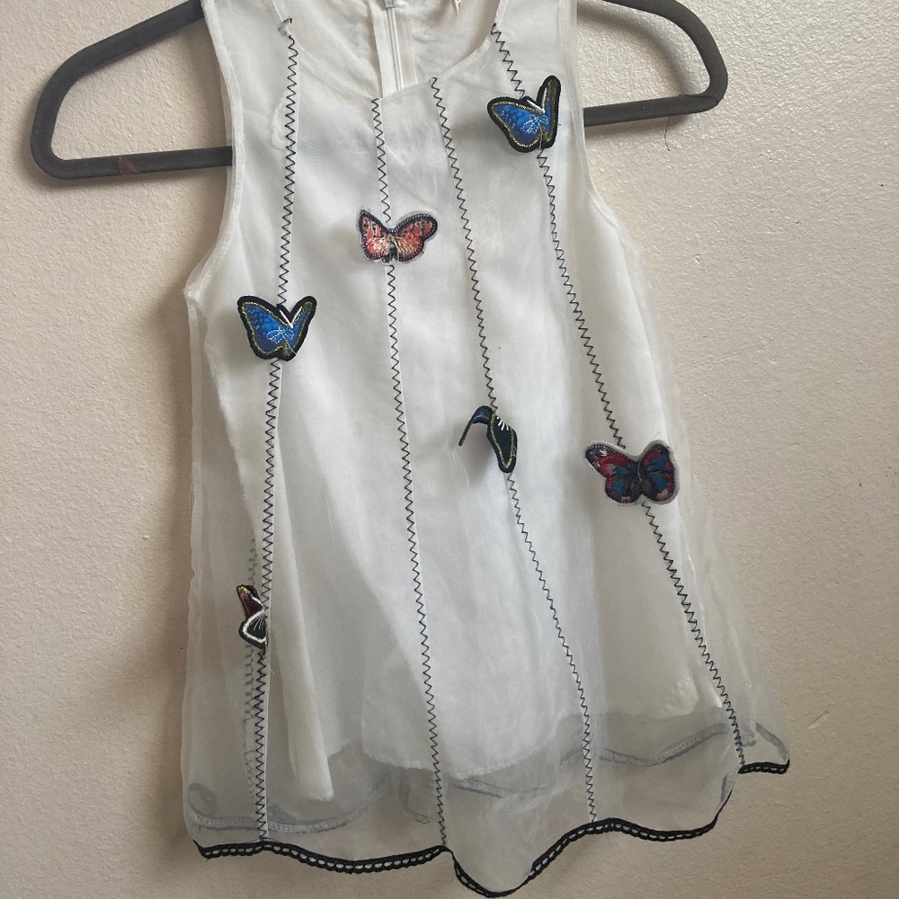 Girls Children White Mesh Sheer Tulle Layer Butterfly Dress Zip Small